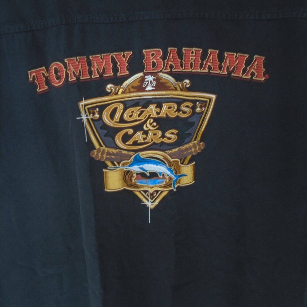 Tommy Bahama "Cigars and Cars" Embroidered Silk Shirt Mens Size XL Black - Picture 4 of 4